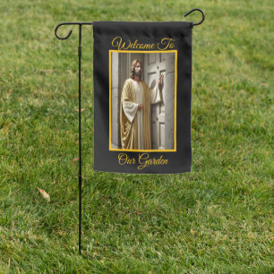 Jesus Knocking At The Ancient Door Garden Flag