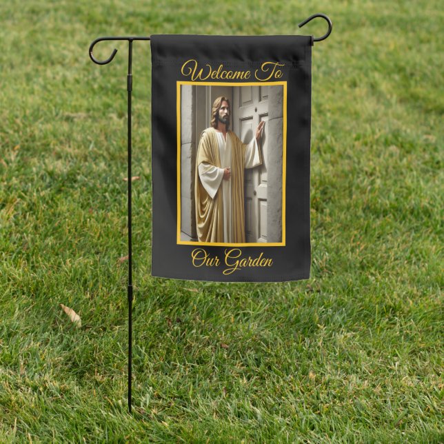 Jesus Knocking At The Ancient Door Garden Flag (In SItu)