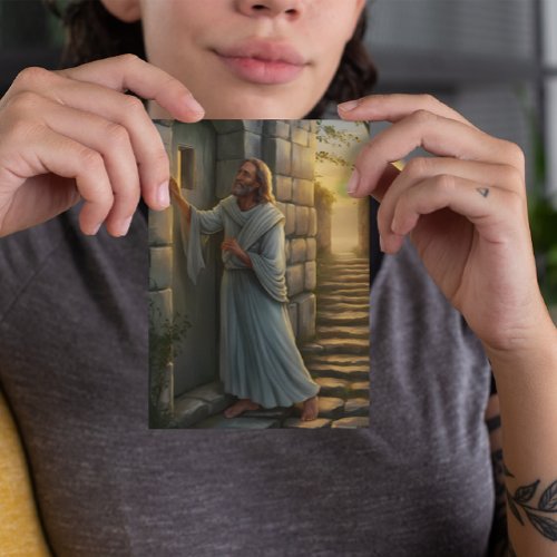 Jesus Knocking on a Rustic Door Card