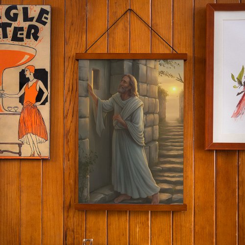 Jesus Knocking on a Rustic Door Hanging Tapestry