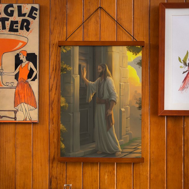 Jesus Knocking on a Rustic Door Hanging Tapestry (Creator Uploaded)