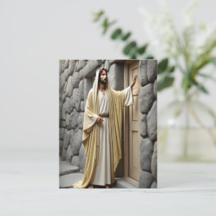 Jesus Knocking on Antique Door Postcard