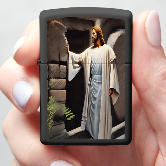 Jesus Knocking on Antique Door  Zippo Lighter (In Hand)