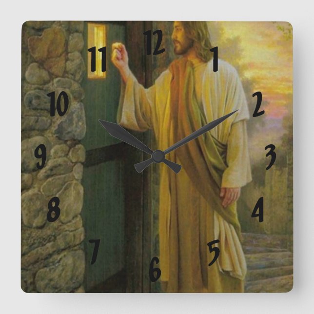 Jesus knocking on your door 6a square wall clock (Front)