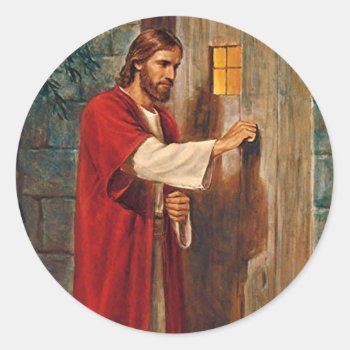 Jesus Knocks On The Door Classic Round Sticker by stargiftshop at Zazzle