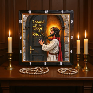Jesus Knocks: Open Your Heart Square Wall Clock