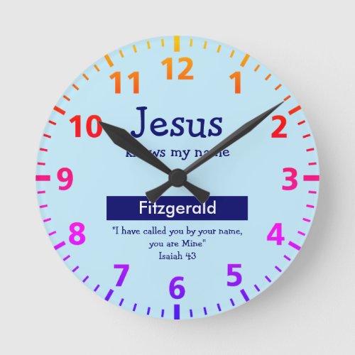 JESUS KNOWS MY NAME Cute Blue Personalized Boys Round Clock