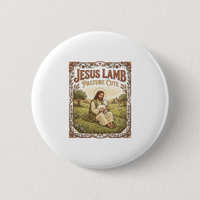 Jesus Lamb Pasture Cute Jesus Lamb Pasture Cute Ch Button (Front)