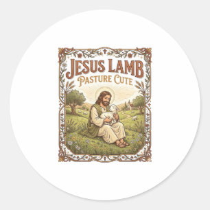Jesus Lamb Pasture Cute Jesus Lamb Pasture Cute Ch Classic Round Sticker