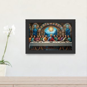 Jesus Last Supper Stained Glass Framed Art