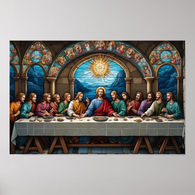 Jesus Last Supper Stained Glass Framed Art (Front)