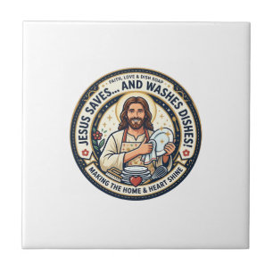 Jesus Laundry Chores Humor Shirt Christian Graphic Ceramic Tile