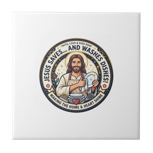 Jesus Laundry Chores Humor Shirt Christian Graphic Ceramic Tile (Front)