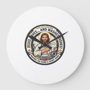 Jesus Laundry Chores Humor Shirt Christian Graphic Large Clock