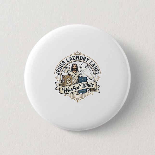 Jesus Laundry Label Washed White Jesus Laundry Was Button (Front)