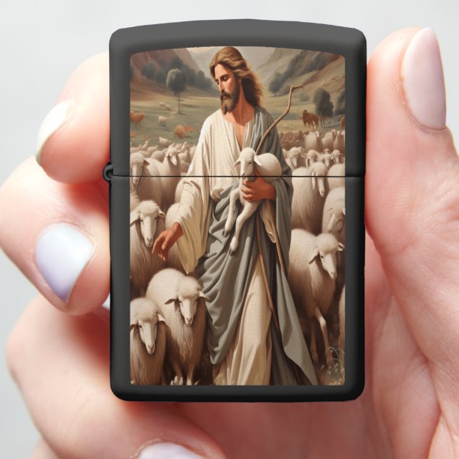 Jesus Leading His Faithful Flock  Zippo Lighter (In Hand)