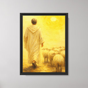 Jesus Leading Sheep Toward Light Art Canvas Print