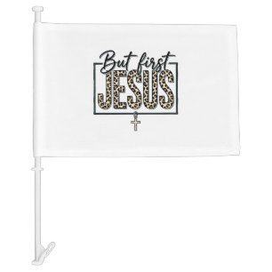 Jesus Leopard Print Christian Vintage Engraving Sh Car Flag