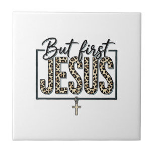 Jesus Leopard Print Christian Vintage Engraving Sh Ceramic Tile