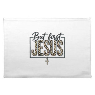 Jesus Leopard Print Christian Vintage Engraving Sh Cloth Placemat