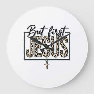 Jesus Leopard Print Christian Vintage Engraving Sh Large Clock