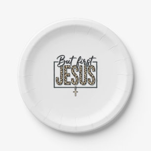 Jesus Leopard Print Christian Vintage Engraving Sh Paper Plates