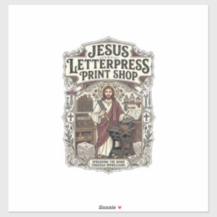Jesus Letterpress Print Shop Jesus Letterpress Pri Sticker