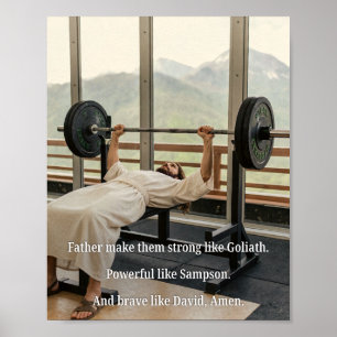 Jesus Lifting Weights Strong Like Goliath Prayer A Poster