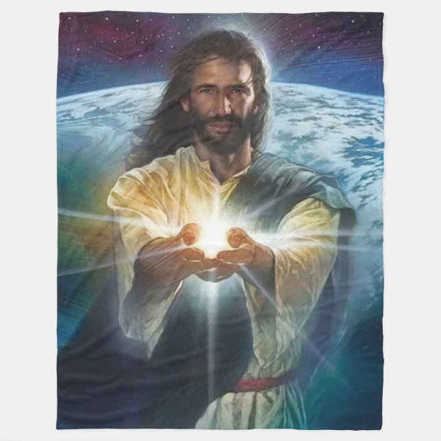 JESUS LIGHT IN HANDS FLEECE BLANKET (Front)