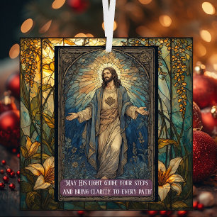 Jesus Light of the World Religious Christmas Quote Glass Ornament