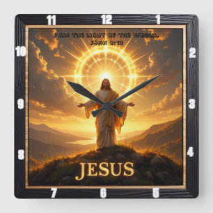 Jesus Light World Mountain Halo Lord Square Wall Clock