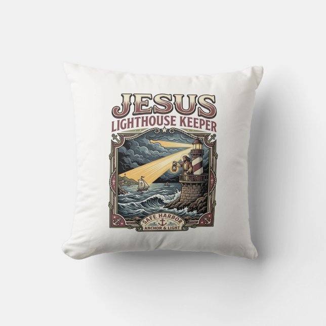 Jesus Lighthouse Keeper Jesus Lighthouse Keeper Ch Throw Pillow (Front)