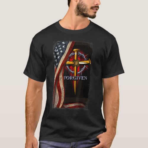 Jesus Lion American Flag Forgiven Christian Patrio T_Shirt