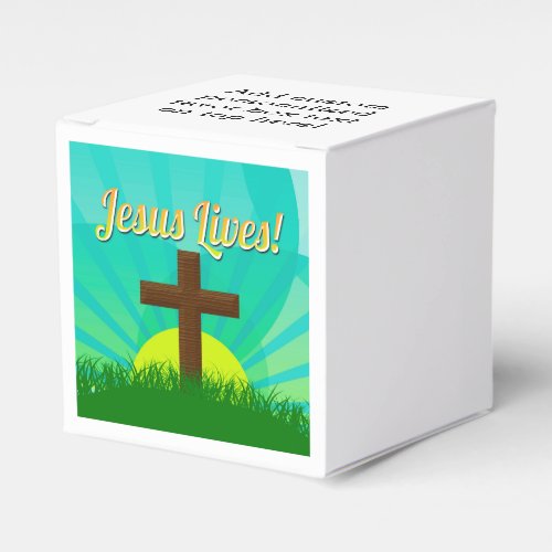 Jesus Lives BlueBrown Christian Easter Cross Favor Boxes