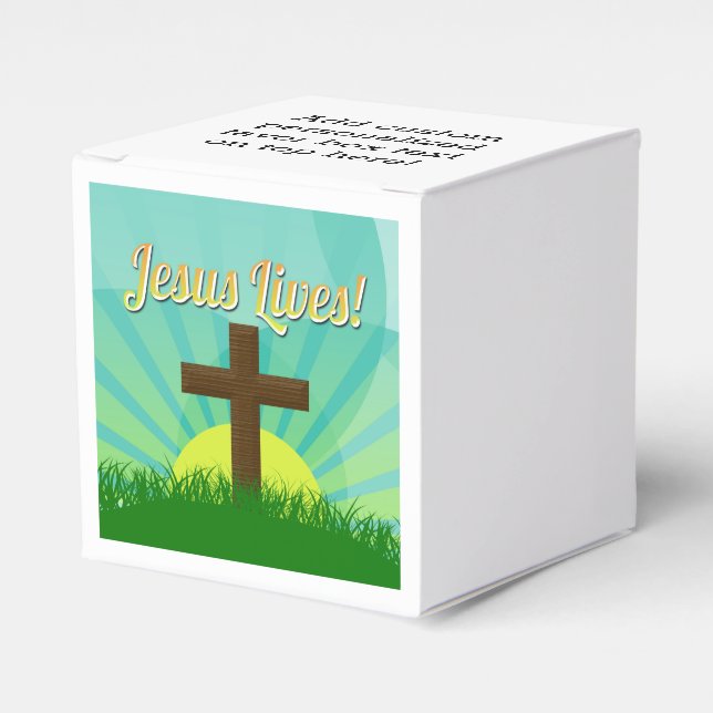 Jesus Lives Blue/Brown Christian Easter Cross Favor Boxes (Front Side)