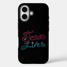 Jesus Lives Faith Quote Red Blue Script