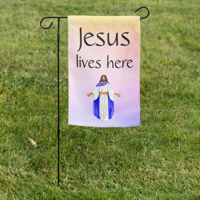 Jesus lives here garden flag (In SItu)