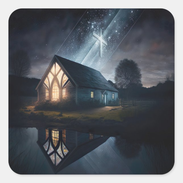 Jesus Lives Here Square Sticker (Front)