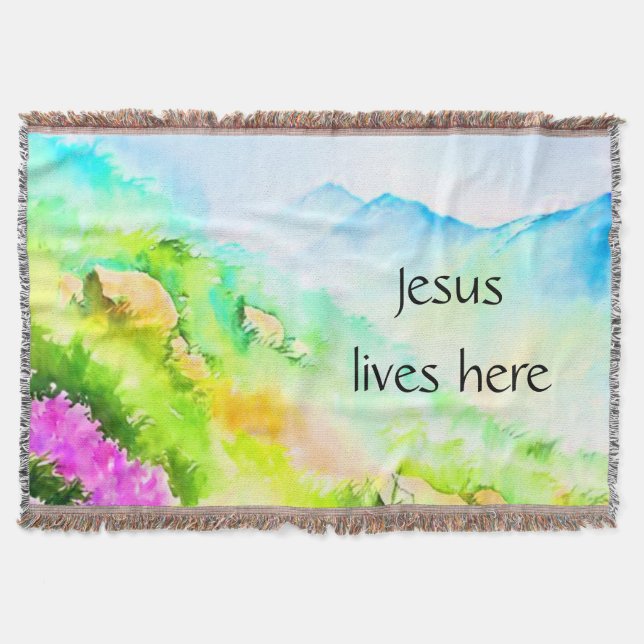 Jesus lives here throw blanket (Front)