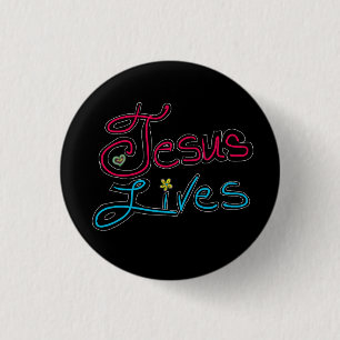 Jesus Lives Inspirational Quote Black Button
