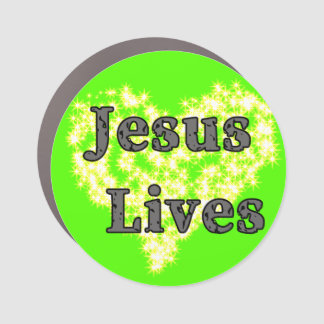 Jesus Lives Lime Green Sparkle Heart Car Magnet