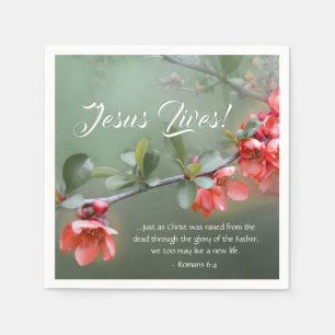 Jesus Lives Spring Flowers Bible Verse Easter Napkins