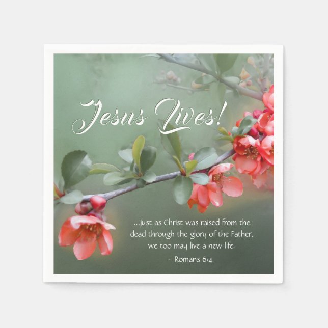 Jesus Lives Spring Flowers Bible Verse Easter Napkins (Front)
