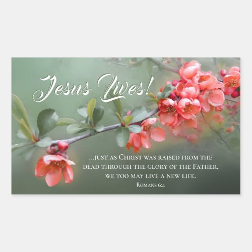 Jesus Lives Spring Flowers Bible Verse Easter Rectangular Sticker