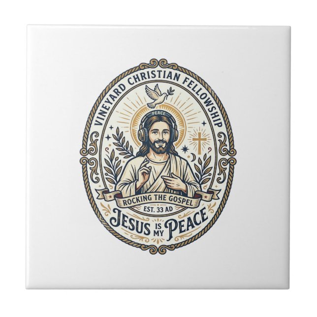 Jesus Lo Fi Study Beats Aesthetic Graphic Tee Chri Ceramic Tile (Front)