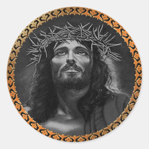 Jesus looking in the heavens classic round sticker