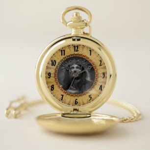 Jesus looking in the heavens gold pocket watch