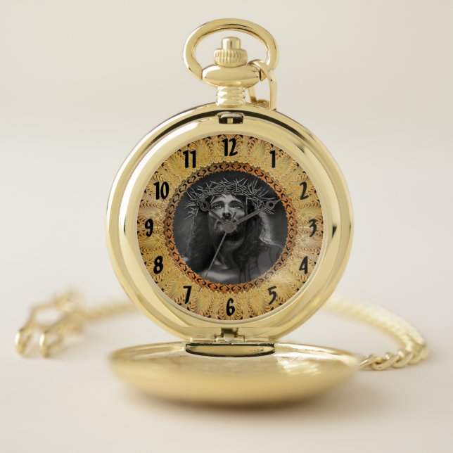 Jesus looking in the heavens gold pocket watch (Inside)