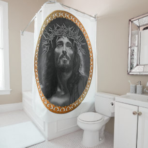 Jesus looking in the heavens shower curtain