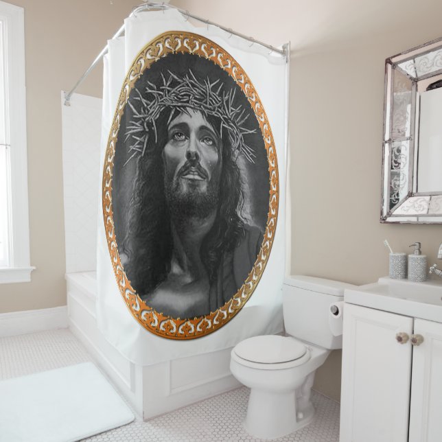 Jesus looking in the heavens shower curtain (In Situ)
